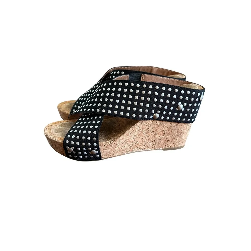 Lucky Brand Miller Black Studded Crisscross‎ Cork Wedge Sandals 6.5 M